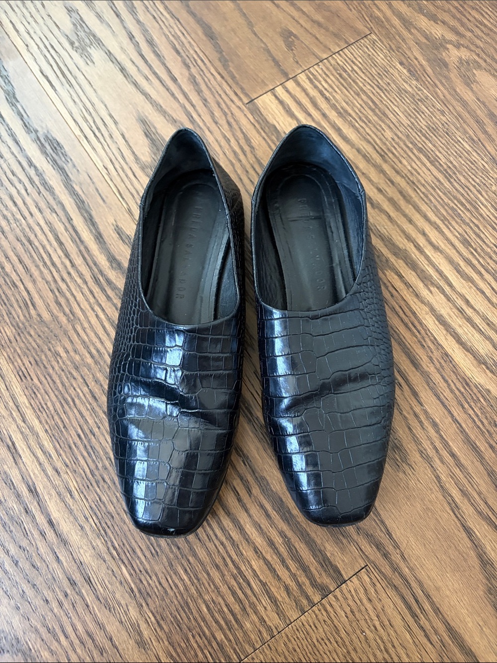 Black Croc-Embossed Slip-On slides Size 8